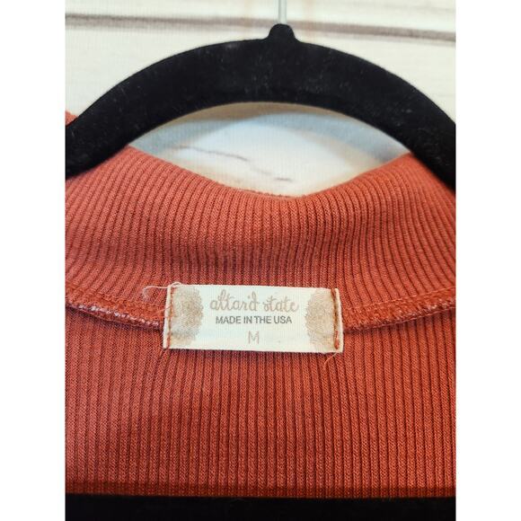Altar’d State Women's Rust Red Ribbed Cropped Long Sleeve‎ Top Size M - Picture 3 of 6